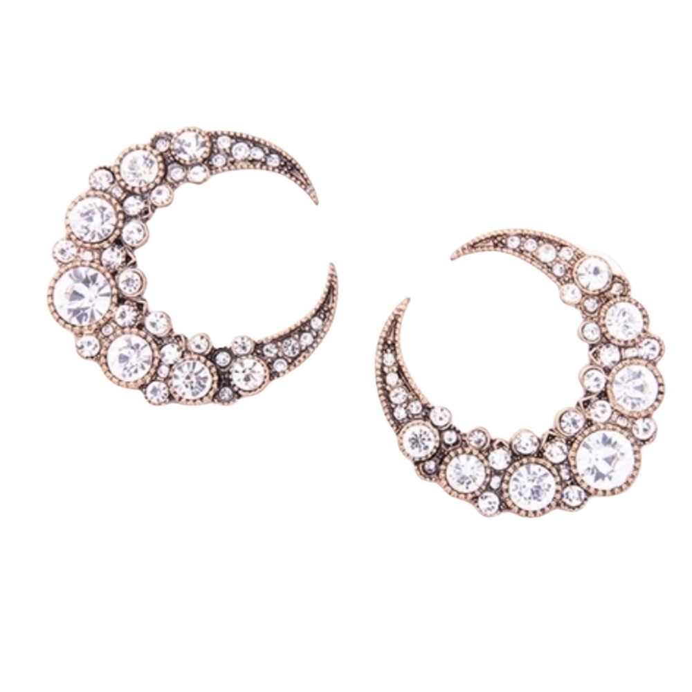 Rhinestone Crescent Moon Earrings